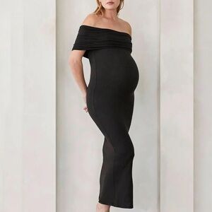 Bumpsuit Bianca Maternity Dress - Elegant Black Off-Shoulder Maternity Dress - L